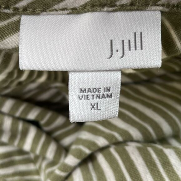 J. Jill- Tunic Top Cream & Green Striped Long Sleeve Basic Shirt- Size XL - Picture 3 of 6